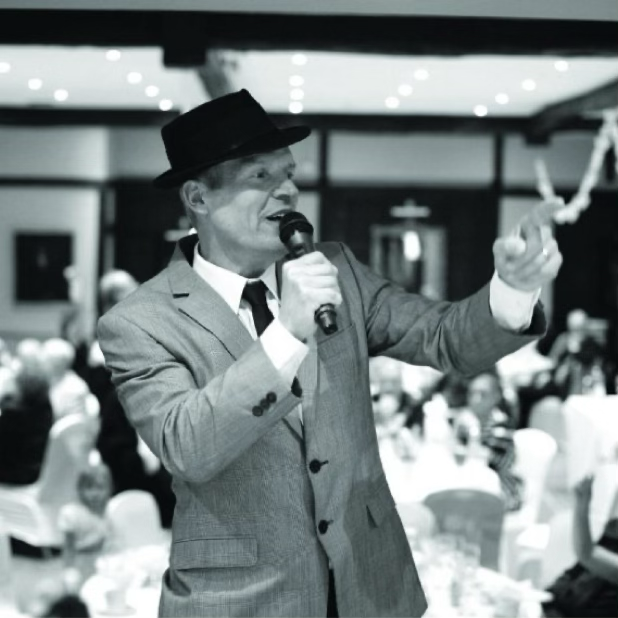Singer performing with a microphone